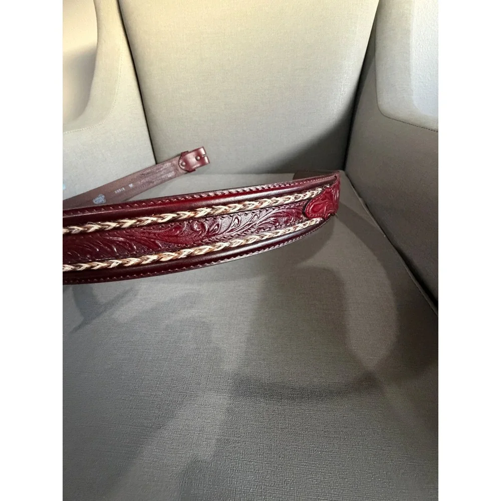 Justin‎ 36 Tooled Leather Western Belt Braided Rawhide Inlay No Buckle